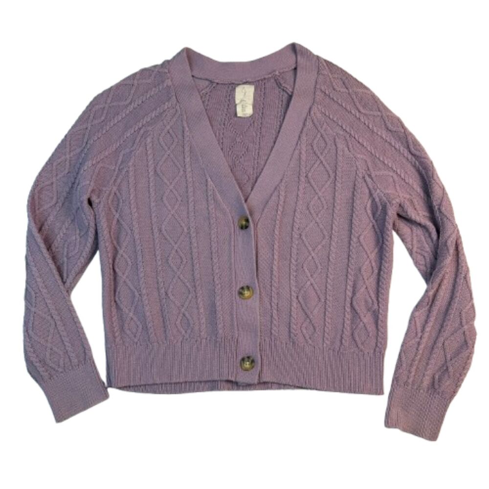 Revolve Joie Women's Lavender Cable Knit Cardigan Button Front Sweater Size S